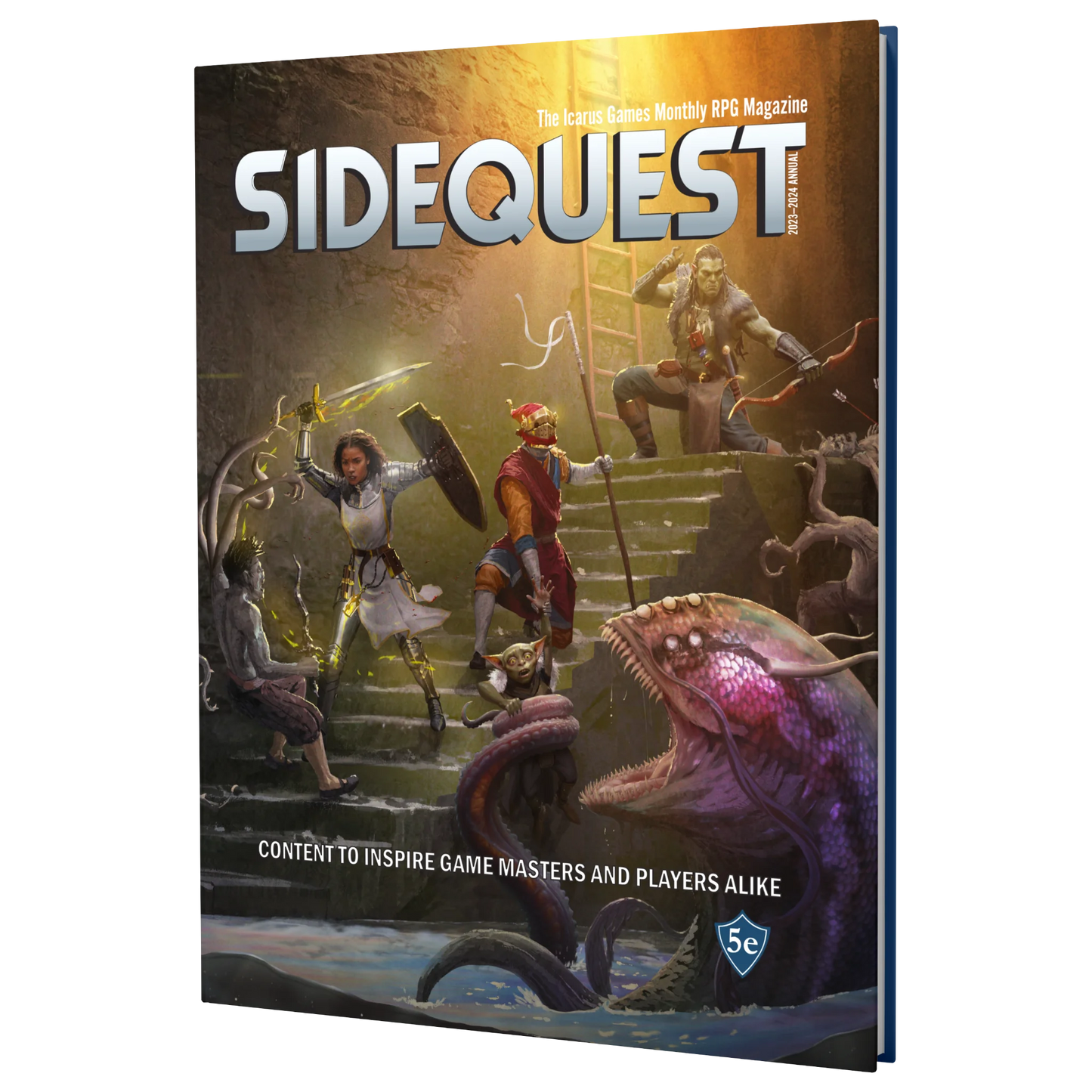 The front cover of the SIDEQUEST Year 3 annual which depicts 4 adventurers doing battle against a horde of void mutants in a flooded sewer.