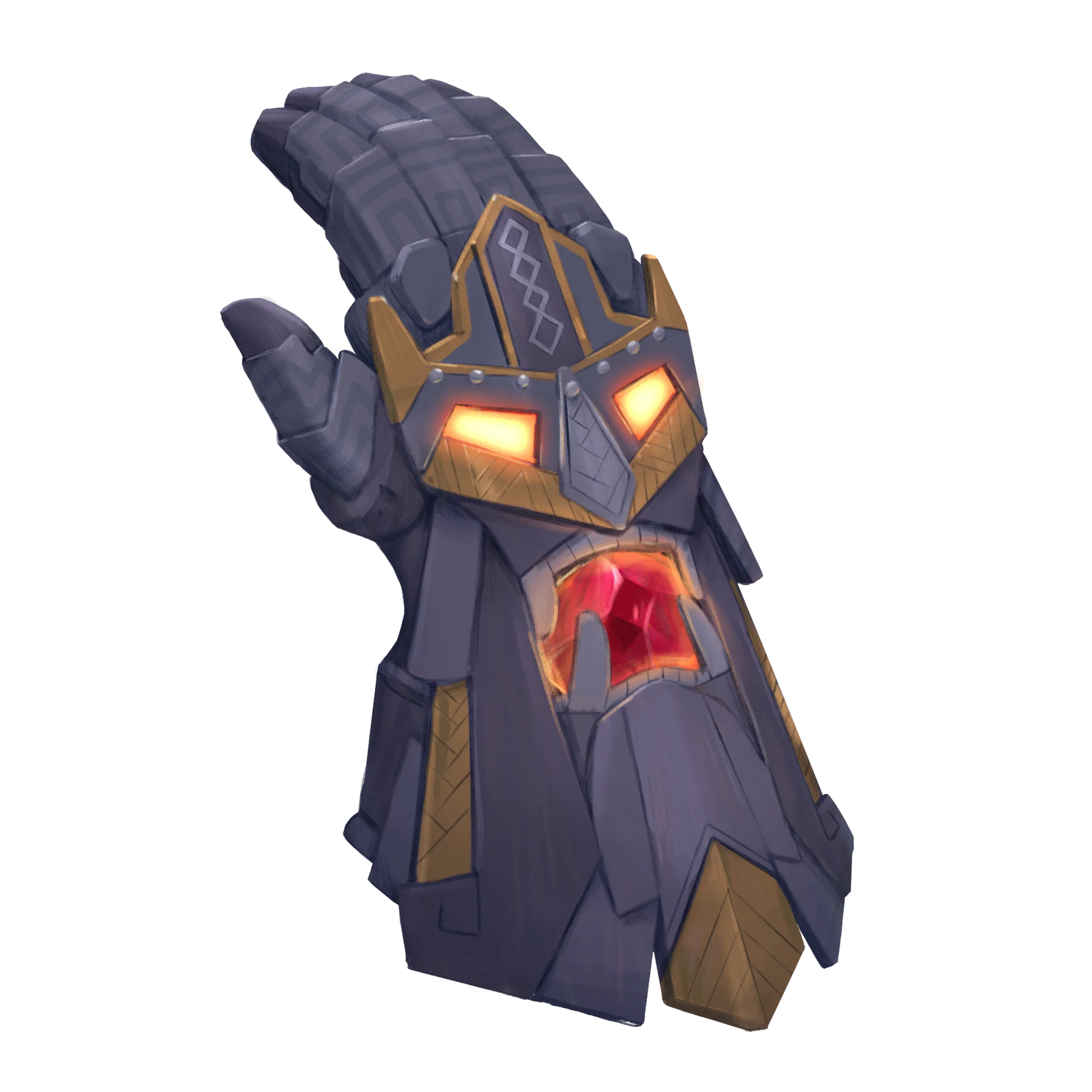 The Cinderclaw Gauntlet, an armored glove with a glowing red gem set into its center. 