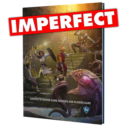 The front cover of the SIDEQUEST Year 3 annual which depicts 4 adventurers doing battle against a horde of void mutants in a flooded sewer. A red banner with text that reads "imperfect" is laid over the image. 