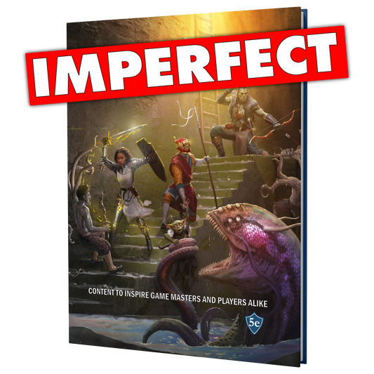 The front cover of the SIDEQUEST Year 3 annual which depicts 4 adventurers doing battle against a horde of void mutants in a flooded sewer. A red banner with text that reads "imperfect" is laid over the image. 