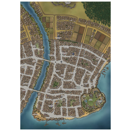 An illustration of the map of the city of Kadim, showing the major locations of the city. 