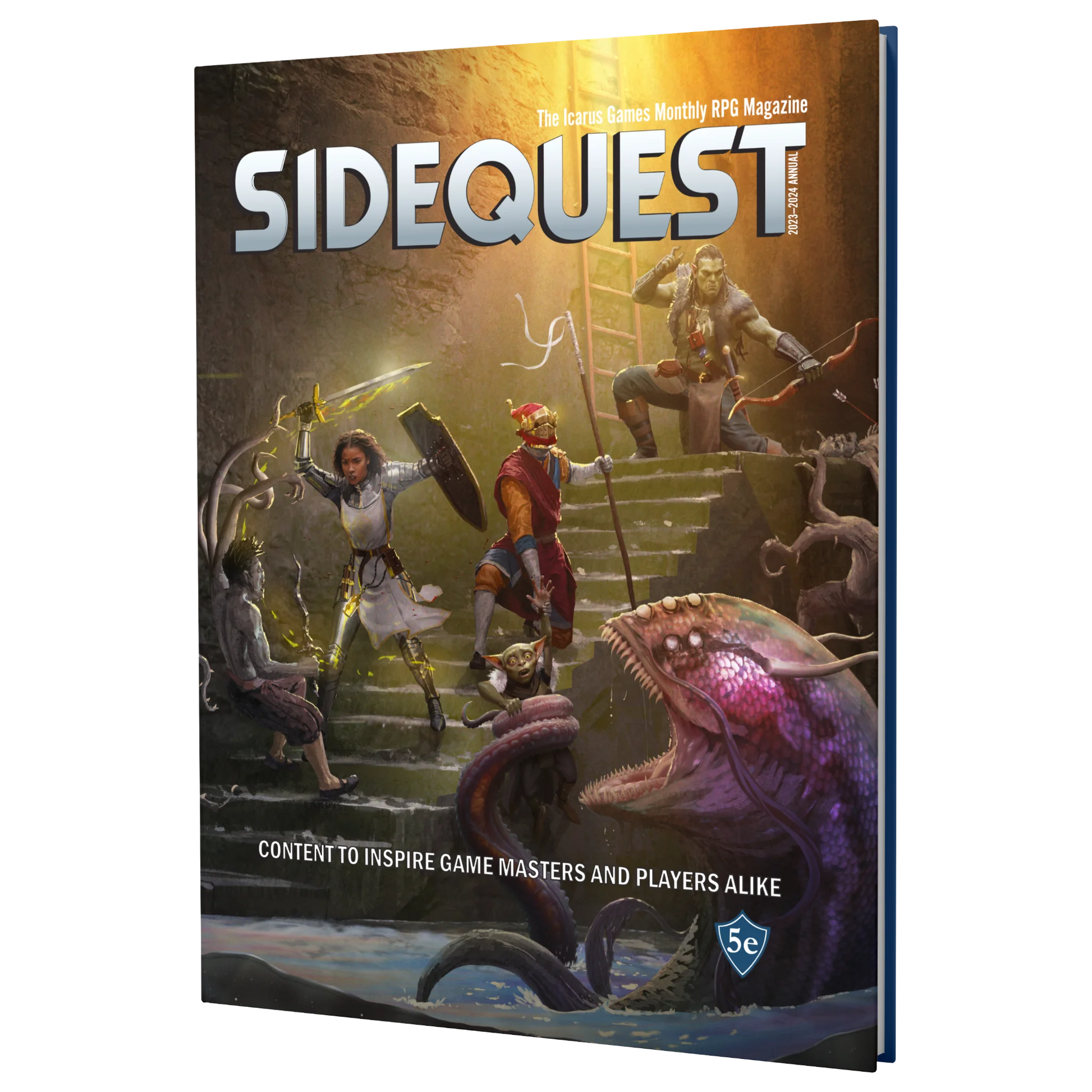 The front cover of the SIDEQUEST Year 3 annual which depicts 4 adventurers doing battle against a horde of void mutants in a flooded sewer. 